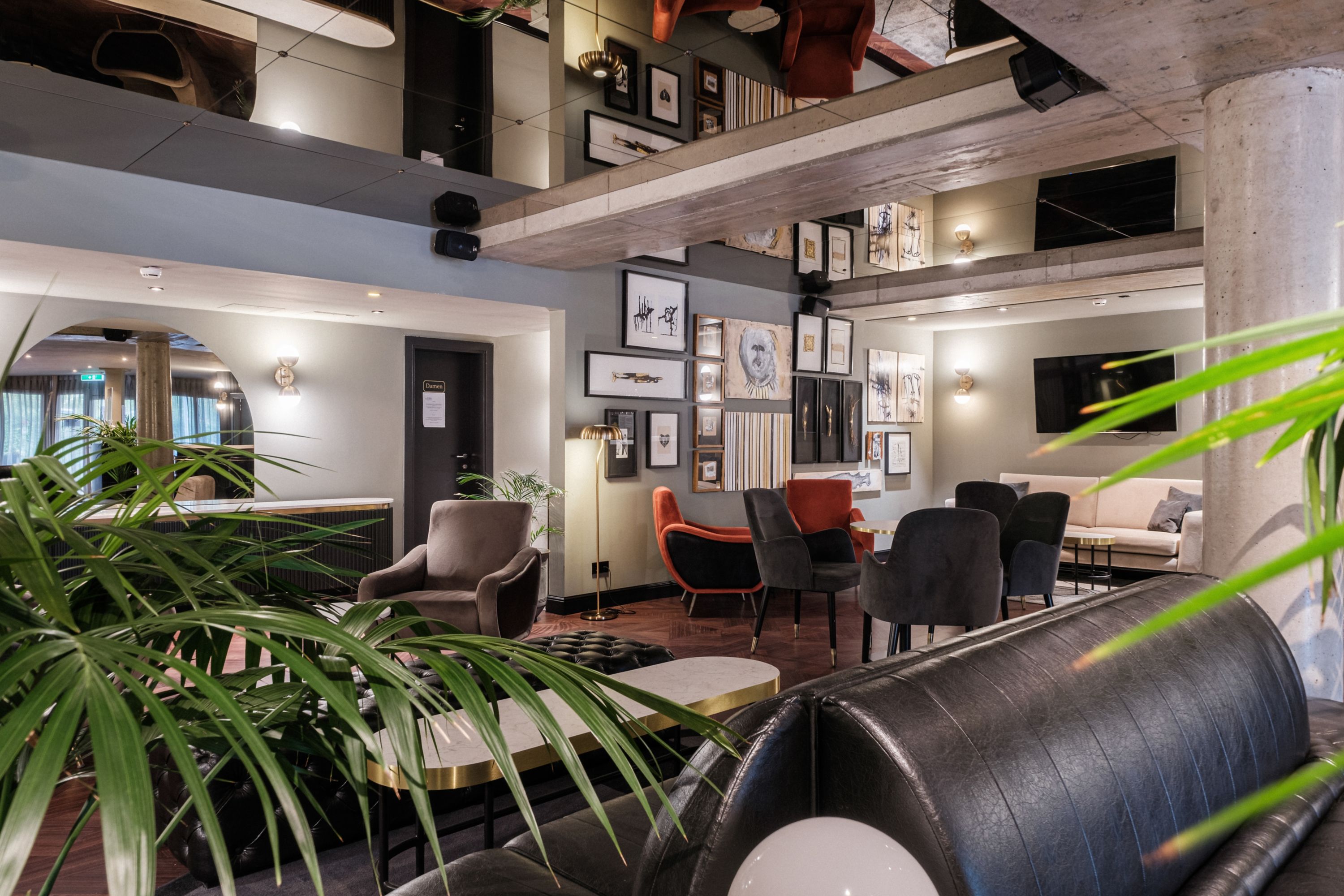 Sophisticated Hotel Lounge with Eclectic Decor