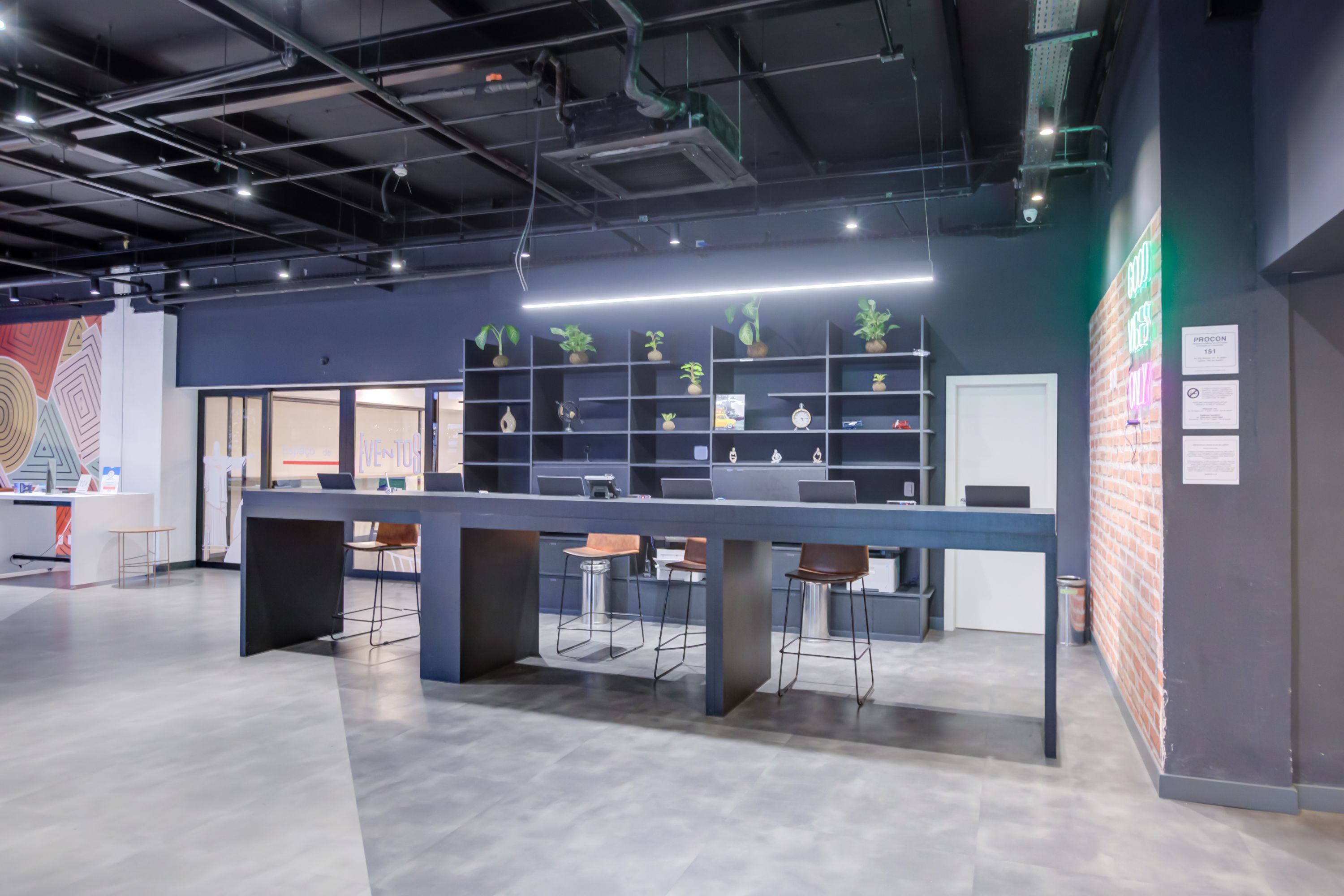 Modern Hotel Lobby with Sleek Design and Neon Accents