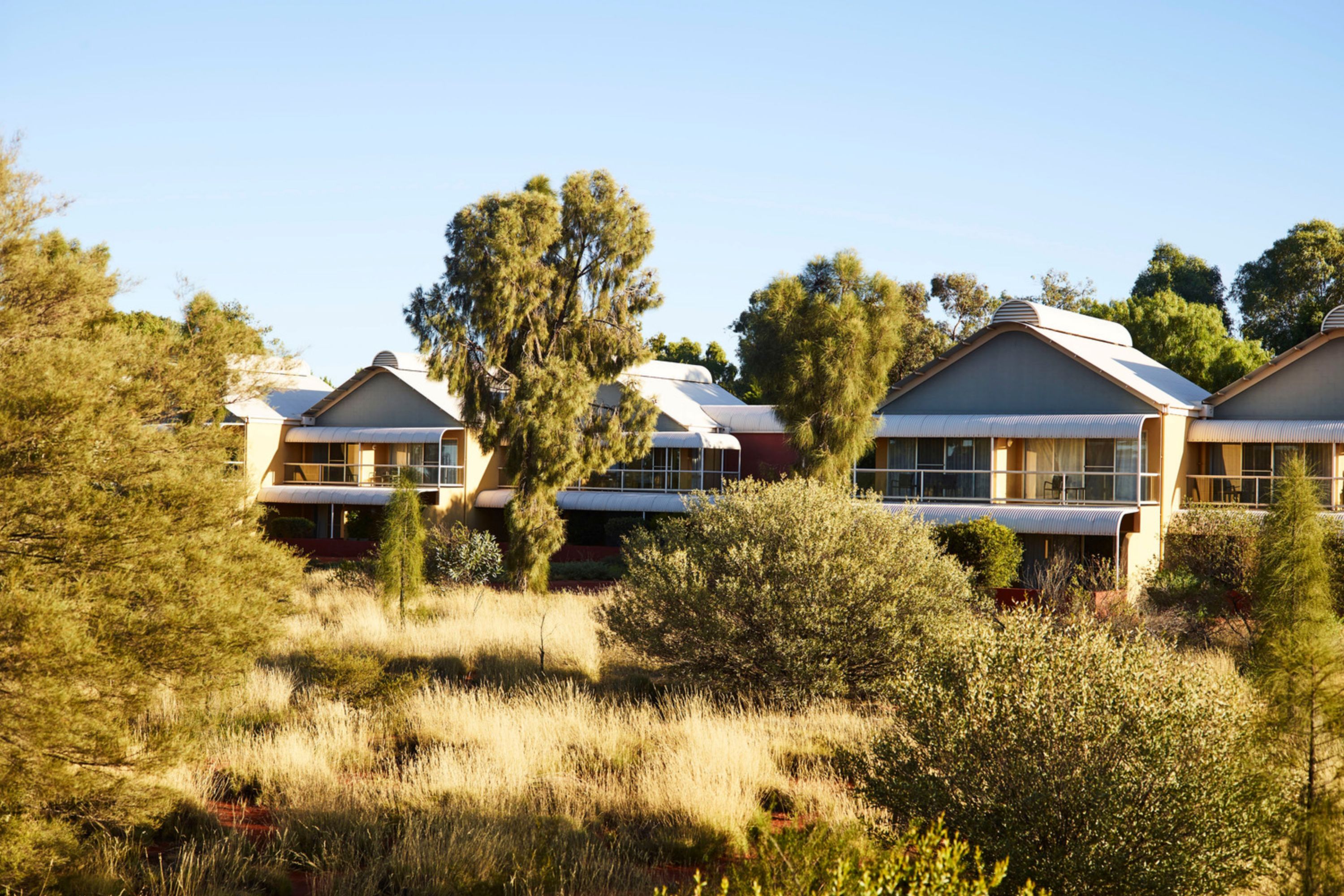 Tranquil Hotel amidst Golden Grass and Shrubs