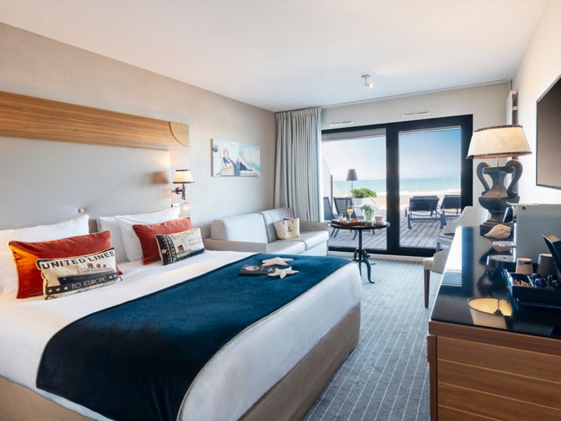 Nautical-Themed Hotel Room with Ocean View