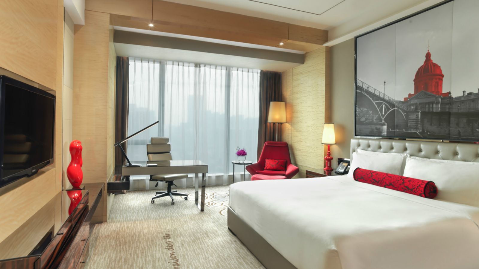 Modern Hotel Room with City View Artwork