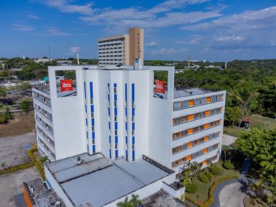 Aerial view of a modern ibis hotel
