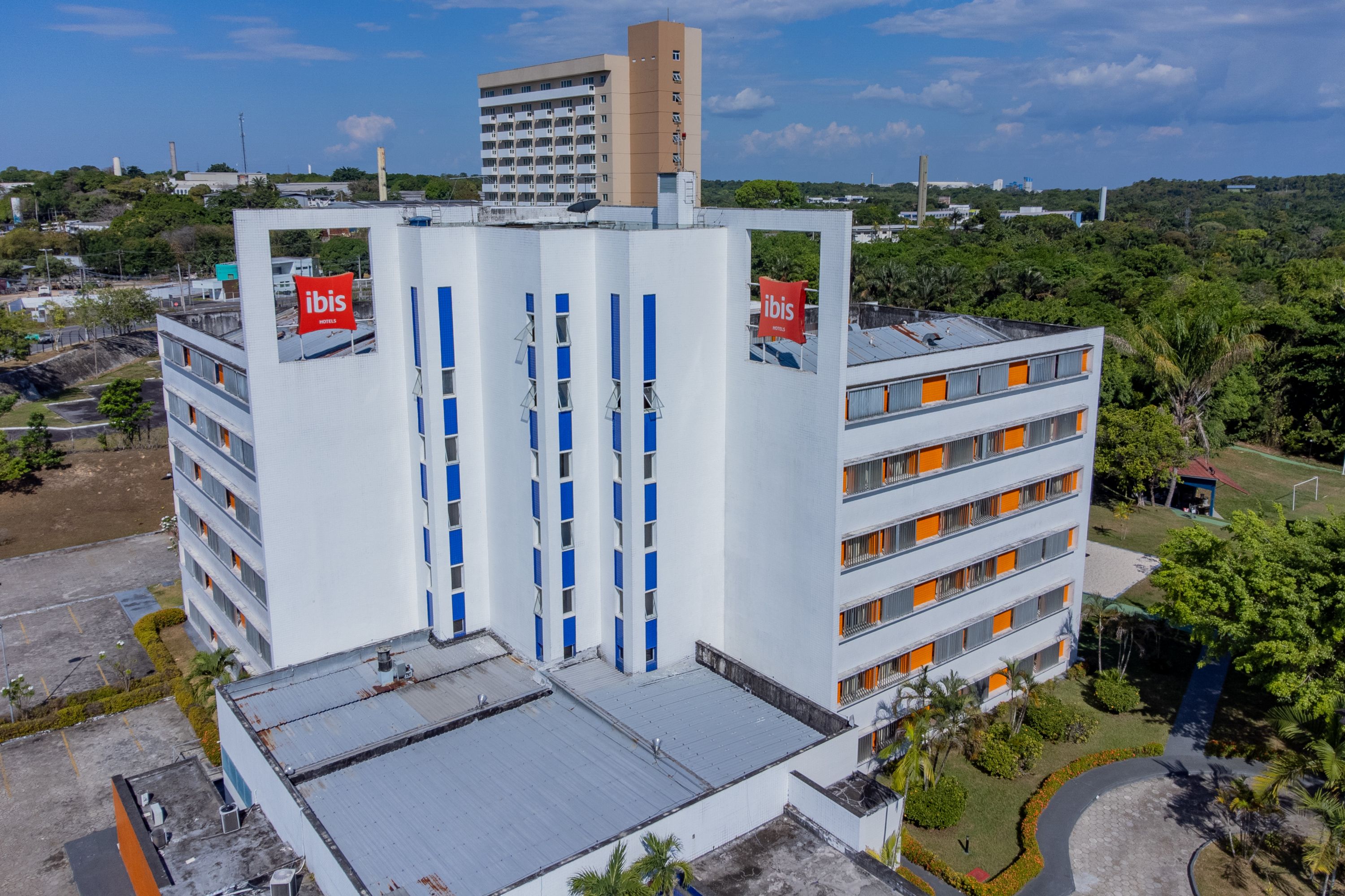 Aerial view of a modern ibis hotel