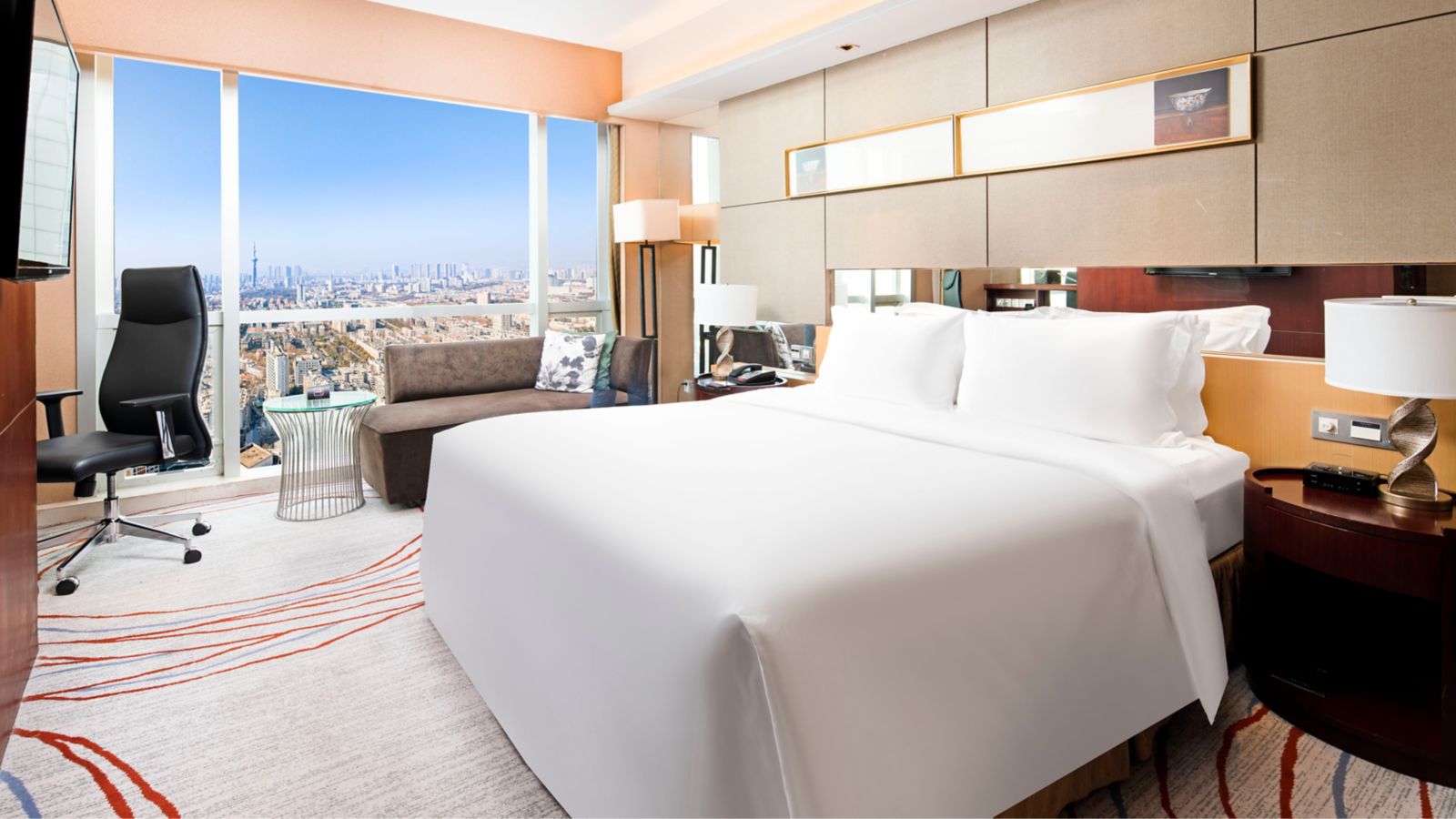 Modern Hotel Room with City View