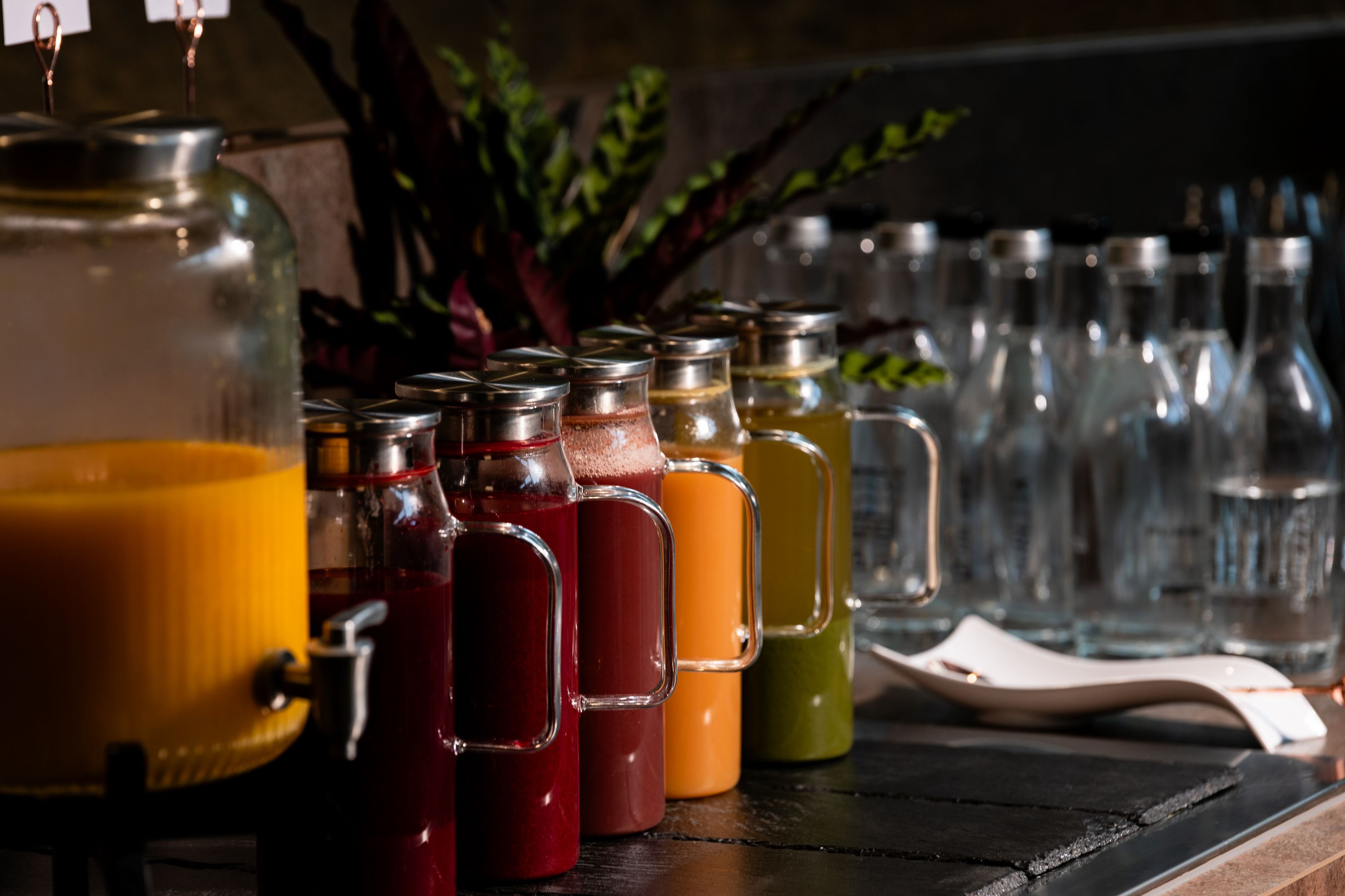 Colorful Juice Selection on a Counter