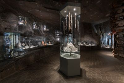 Displays of minerals at the Krakow Saltworks Museum in Wieliczka