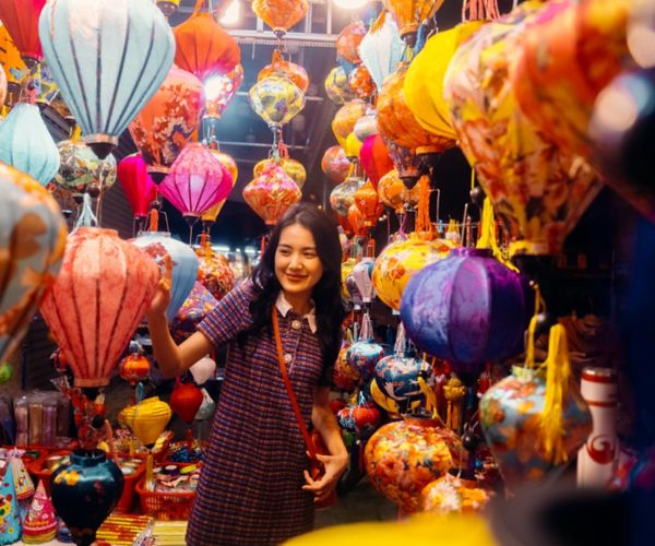 Woman among lanterns in Hanoi