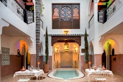 The ornate open-air courtyard at Marrakech Riads Angsana Heritage Collection