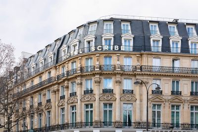 The grand Haussmann façade of Sofitel Le Scribe Paris Opéra hotel