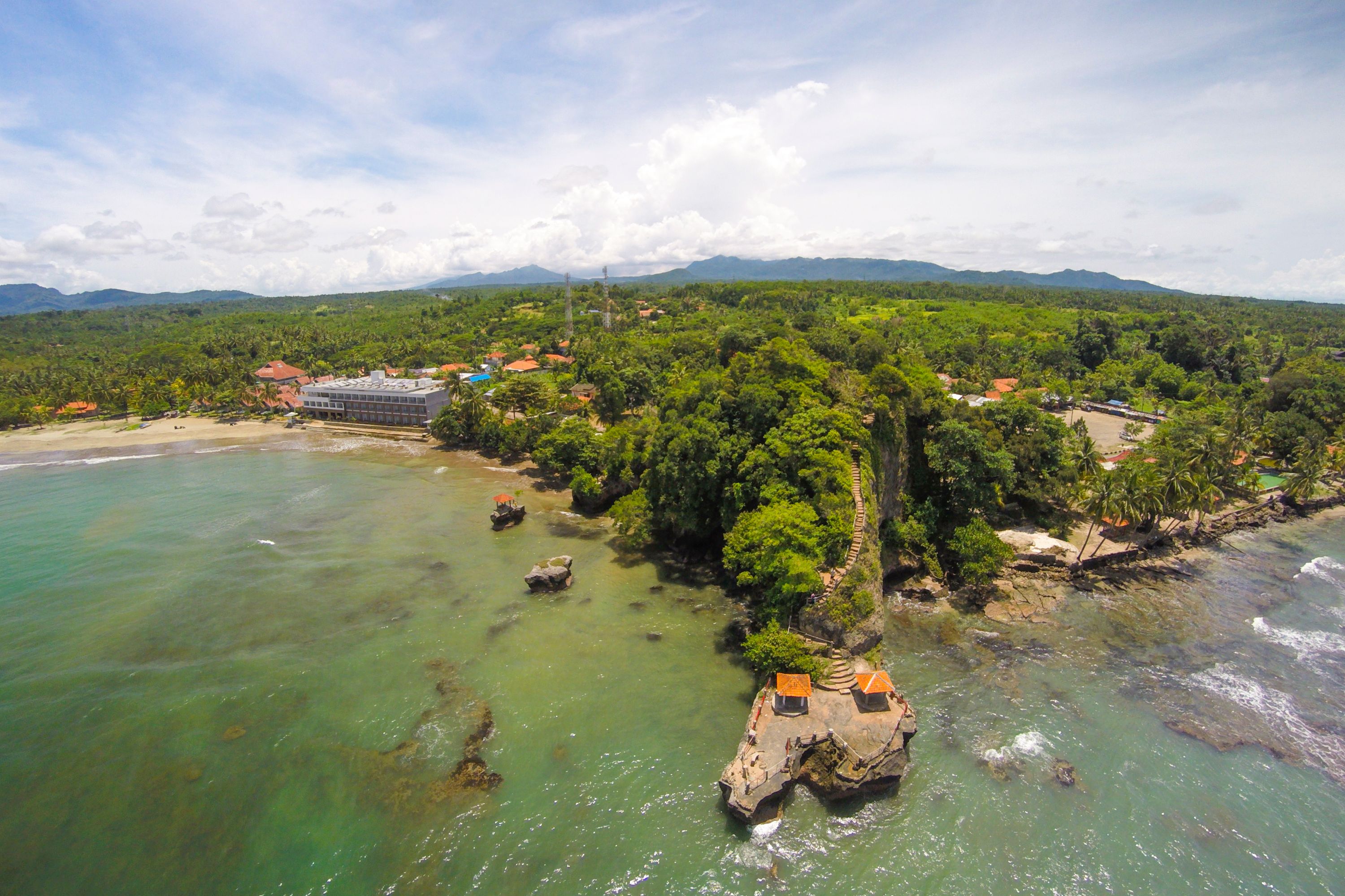 Aerial view of Anyer, Banten coast in Indonesia