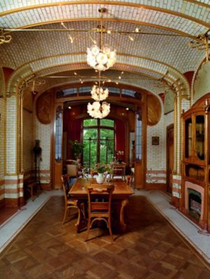 An Art Nouveau dining room with intricate ironwork in the Horta Museum in Brussels