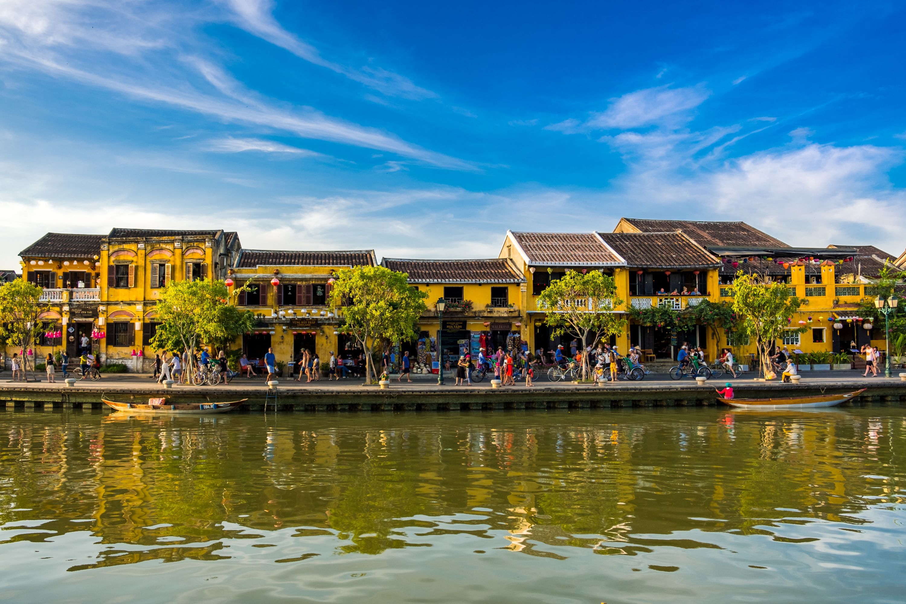  Yellow old houses of ancient town Hoi An near Thu Bon river 