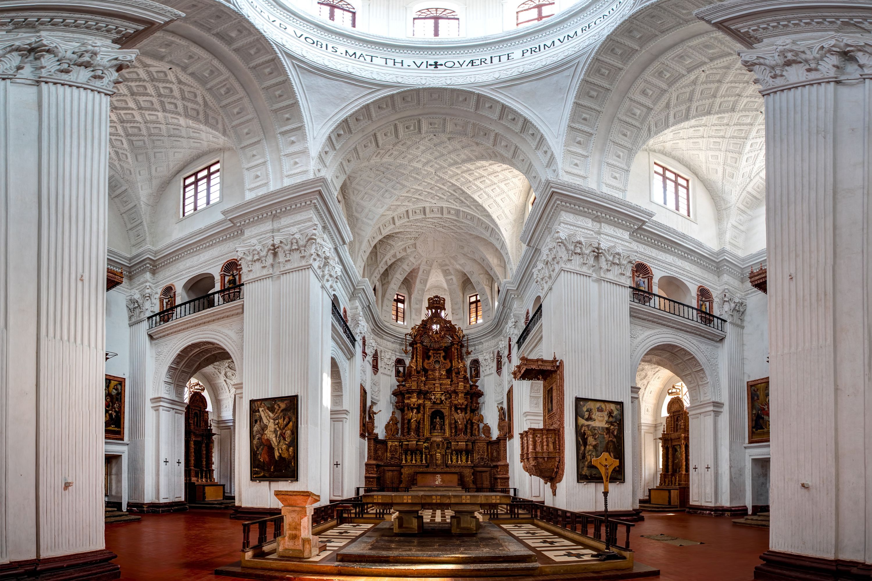 Inside the famous St. Cajetan Church in Old Goa, India. 