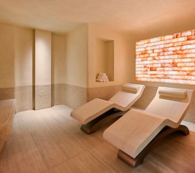 Spa relaxation loungers in the Himalayan Salt Room at Cape Grace hotel in Cape Town