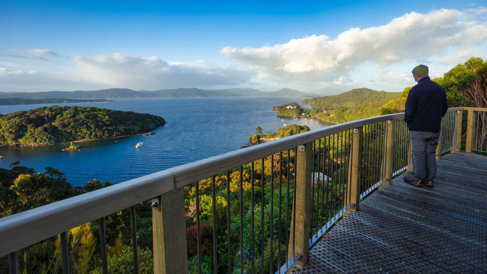 Observation Rock Viewpoint looking over Paterson Inlet and Ulva Island, Oban on Rakiura Stewart Island in New Zealand.