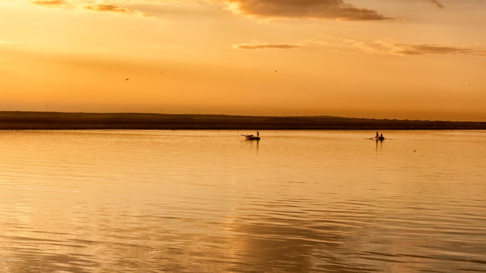 Sunset over Suez Canal: Fishing Boats at Dusk