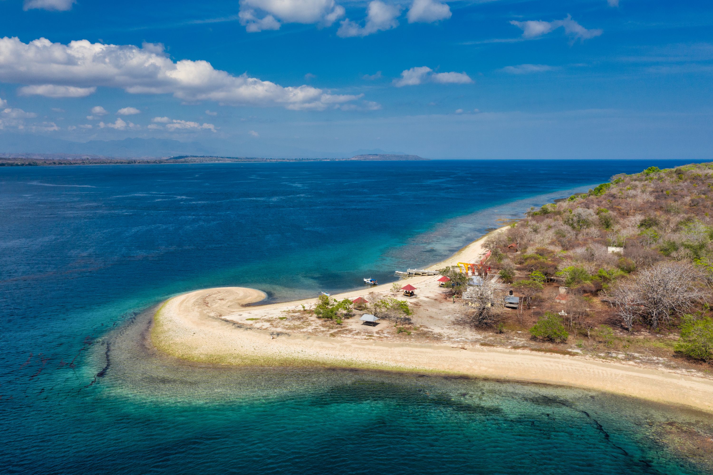 Aerial view of Tanjung Pasir Beach, Moyo Island, Sumbawa, Indonesia